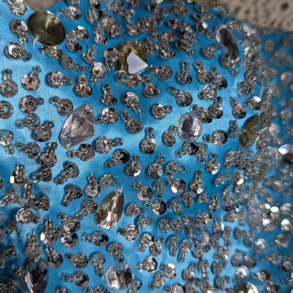 Rhinestone & Sequin Bodice Strapless Party/Prom Dress Sky Blue Size M - Picture 6 of 16